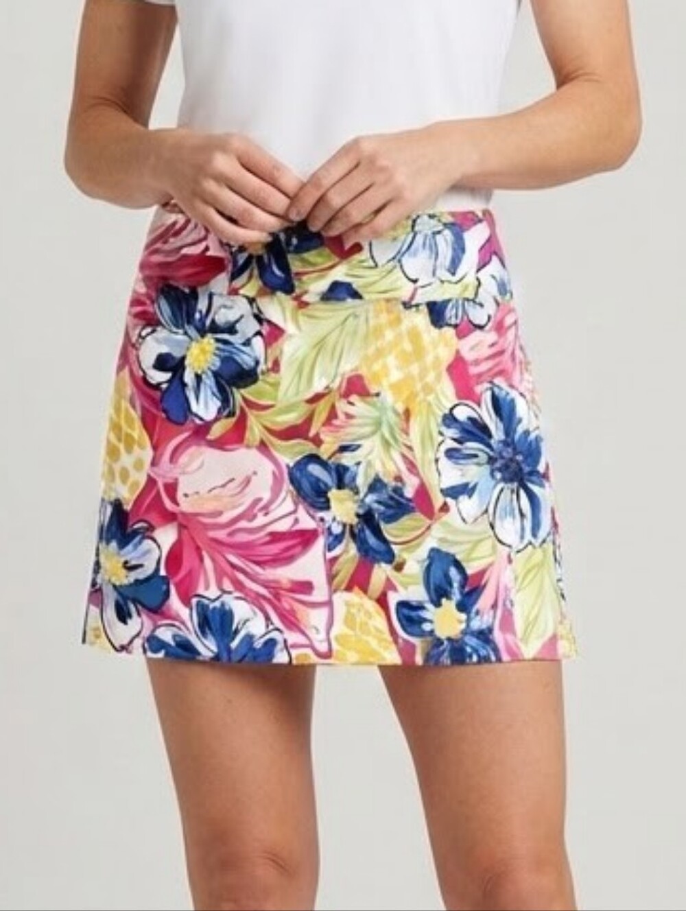 Rafaella Floral Print Womenโs Skort - Pink, Blue & Yellow Sz L